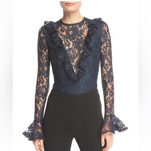 Alexis long sleeve lace bodysuit with frills, S